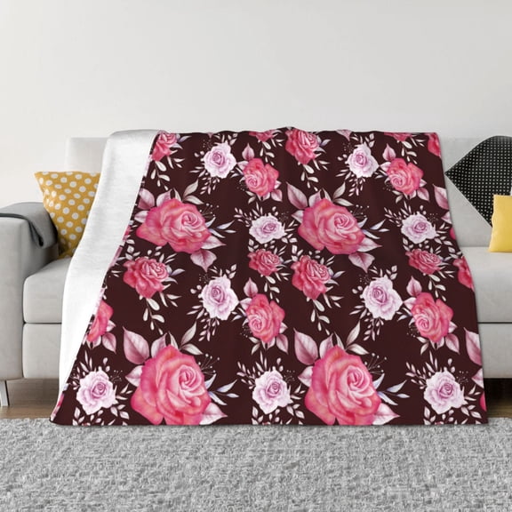 Rateoe Rose Flowers Pattern Flannel Throw Blanket, Ultra-soft Blanket for Bed, Couch, Car, Hypoallergenic Anti-pilling blanket-