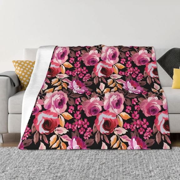 Rateoe Rose Flowers Pattern Flannel Throw Blanket, Ultra-soft Blanket for Bed, Couch, Car, Hypoallergenic Anti-pilling blanket-