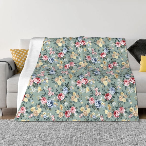 Rateoe Rose Flowers Pattern Flannel Throw Blanket, Ultra-soft Blanket for Bed, Couch, Car, Hypoallergenic Anti-pilling blanket-