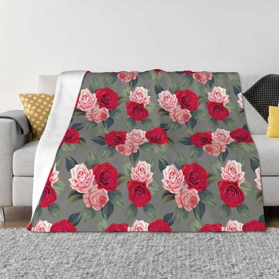 Rateoe Rose Flowers Pattern Flannel Throw Blanket, Ultra-soft Blanket for Bed, Couch, Car, Hypoallergenic Anti-pilling blanket-