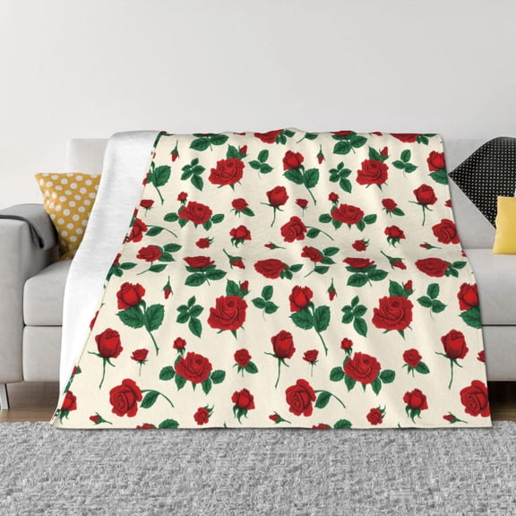 Rateoe Rose Flowers Pattern Flannel Throw Blanket, Ultra-soft Blanket for Bed, Couch, Car, Hypoallergenic Anti-pilling blanket-