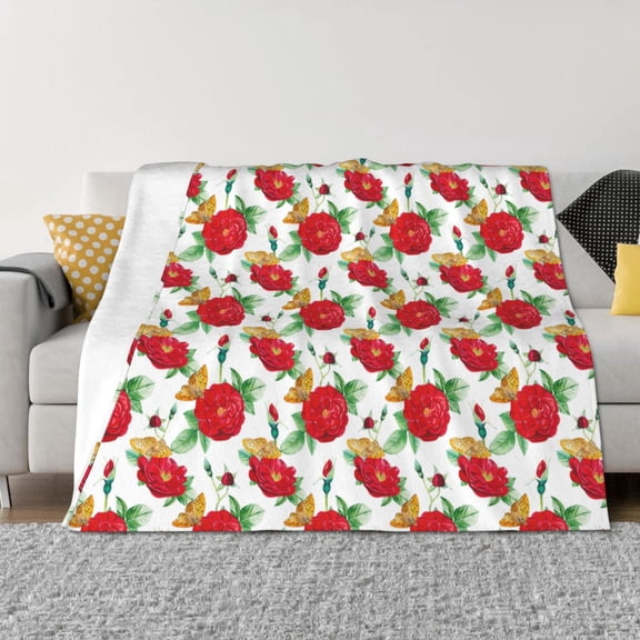 Rateoe Rose Flowers Pattern Flannel Throw Blanket, Ultra-soft Blanket for Bed, Couch, Car, Hypoallergenic Anti-pilling blanket-