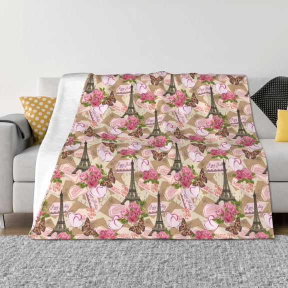Rateoe Rose Flowers Pattern Flannel Throw Blanket, Ultra-soft Blanket for Bed, Couch, Car, Hypoallergenic Anti-pilling blanket-