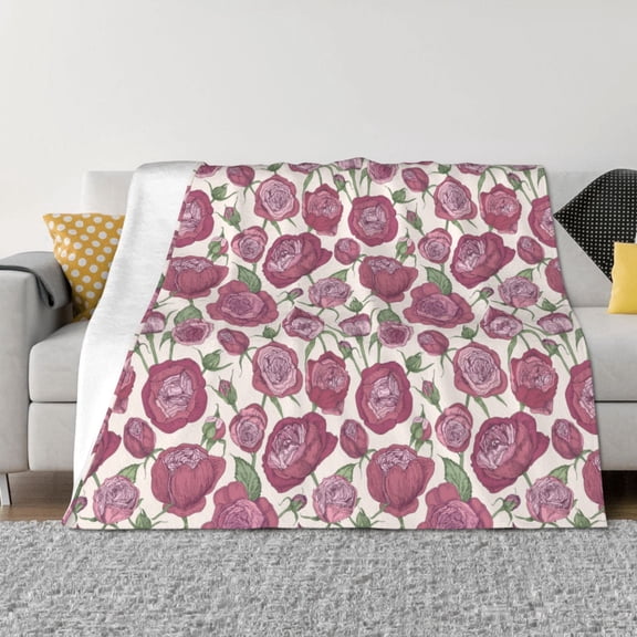 Rateoe Rose Flowers Pattern Flannel Throw Blanket, Ultra-soft Blanket for Bed, Couch, Car, Hypoallergenic Anti-pilling blanket-