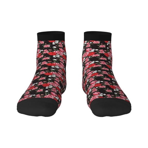 Rateoe Rose Flowers Pattern Quarter Crew Socks,Toe Seamed Ankle Socks,Cotton Cushioned Breathable Athletic Crew Sports Socks