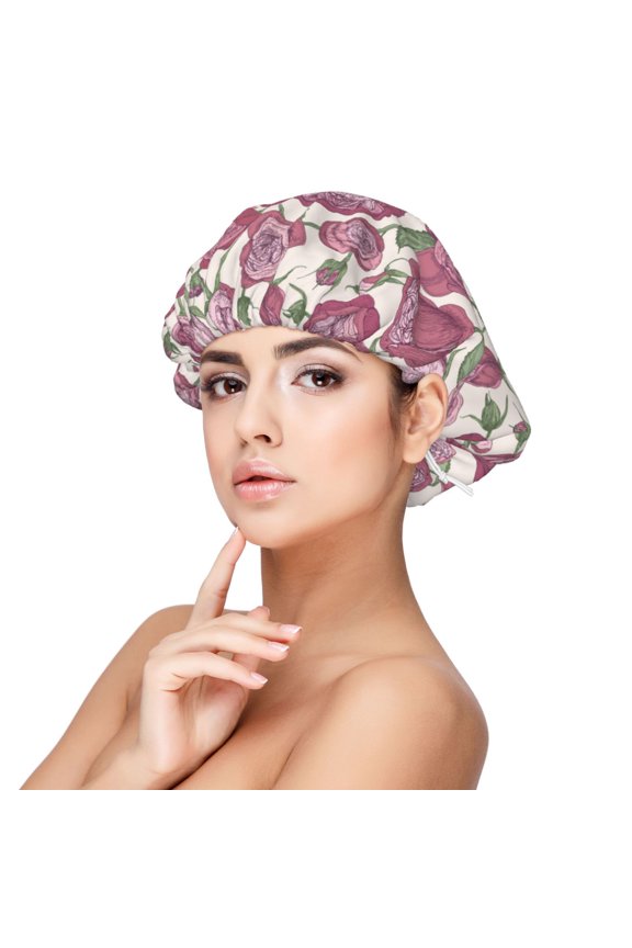 Rose Flowers Pattern Silk Satin Hair Bonnet for Sleeping, Adjustable Sleep Cap Turban for Women , Curly Straight Hair Long Large Braid