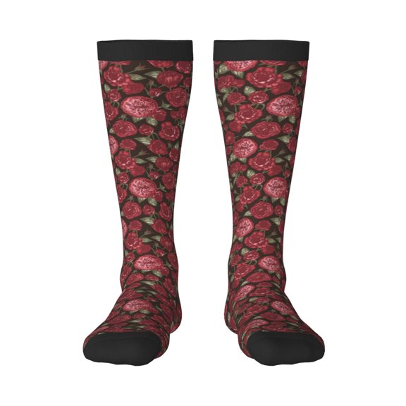 Rateoe Rose Flowers Pattern Women’s Knee High Crew Socks,Trouser Socks Comfortable, Breathable, Moisture-Wicking and Soft