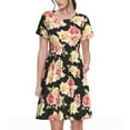 thumbnail image 1 of Rateoe Rose Flowers Pattern Women’s Short Sleeve Dress – Casual Elegant Summer A-Line Dress for Everyday Wear, 1 of 6