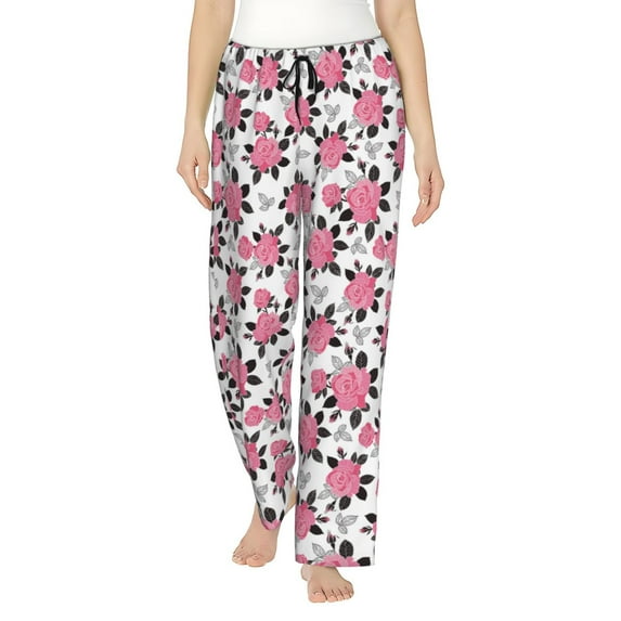 Rateoe Rose Flowers Pattern Women’s Ultra-Soft Comfy Pajama Lounge Pants Sleepwear,Comfortable Lounge Wear,lightweight Pajamas, Casual Home Wear-Small