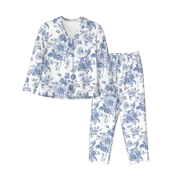 Rateoe Rose Flowers Pattern Womens Pajamas Set Long Sleeve Sleepwear Button Down Nightwear Soft Cotton Pj Lounge Sets