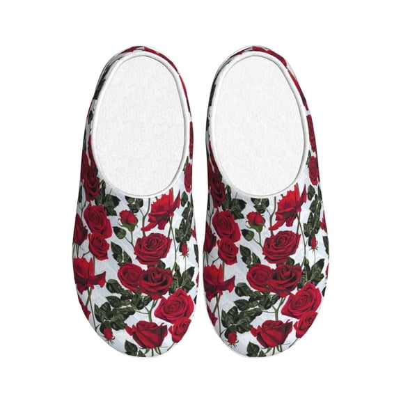 Rateoe Rose Flowers Print Women's Men's Cotton Knit Slippers Lightweight Memory Foam Indoor House Shoes with Anti-Skid Sole-44/45