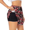 thumbnail image 1 of Rateoe Rose Flowers Printed 2 in 1 Women's Workout Shorts for Athletic Gym Running Shorts with Phone Pockets-, 1 of 7