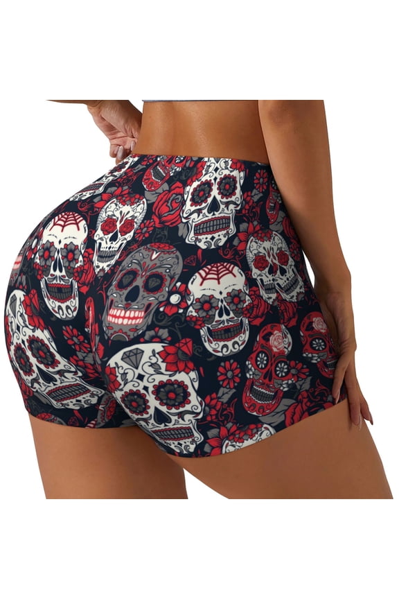 Rose Flowers Printed Power Workout Shorts for Women Tummy Control Squat Proof Ribbed Thick Seamless Scrunch Active Short-Medium