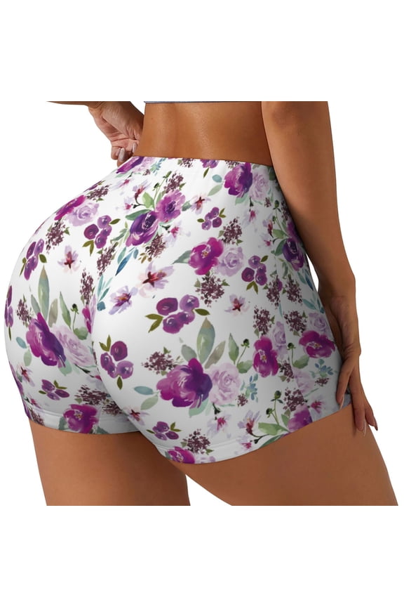 Rose Flowers Printed Power Workout Shorts for Women Tummy Control Squat Proof Ribbed Thick Seamless Scrunch Active Short-Medium