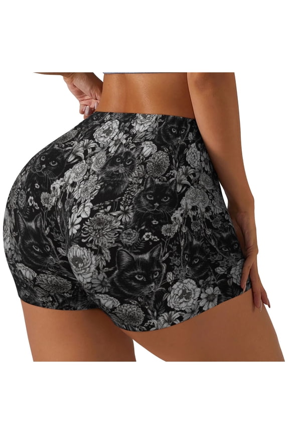 Rose Flowers Printed Power Workout Shorts for Women Tummy Control Squat Proof Ribbed Thick Seamless Scrunch Active Short-Medium