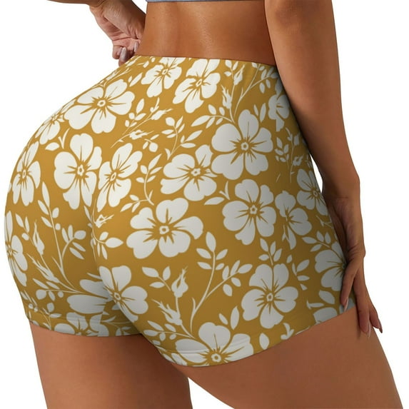 Rateoe Rose Flowers Printed Power Workout Shorts for Women Tummy Control Squat Proof Ribbed Thick Seamless Scrunch Active Short-Small