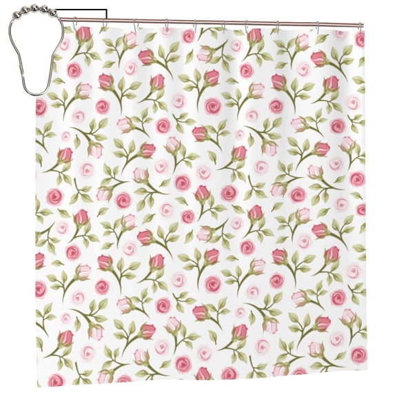 Rateoe Rose Flowers Shower Curtain - Fancy Bathroom Shower Curtain Sets - Waterproof Shower Curtain with Hooks with 12 Plastic Hooks 72x72 Inches
