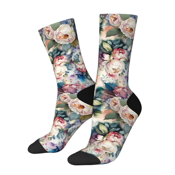 Rateoe Rose Flowers for Women Casual Calf Socks - Cute Crew Socks - Thin Soft Above Ankle Socks Size 5-11