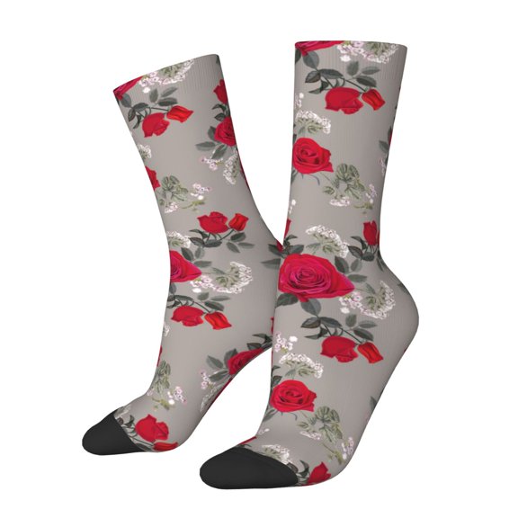 Rateoe Rose Flowers for Women Casual Calf Socks - Cute Crew Socks - Thin Soft Above Ankle Socks Size 5-11