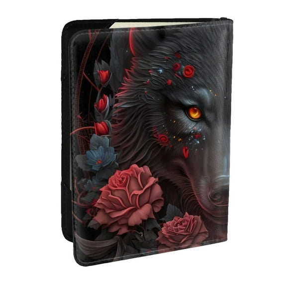 Rateoe Rose Full Moon Black Wolf Pattern Passport Holder Wallet Leather Mulit-purpose Travel Wallet Credit Cards Case ,Passport Cover for Women Men-6.5 in