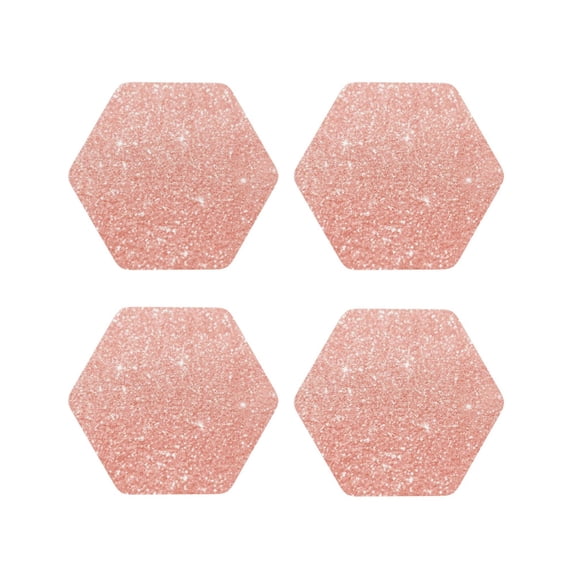 Rateoe Rose Gold Glitter Drawing Drink Coasters Set of 4 Leather Coasters Spill Protection for Table Desk,Durable and Non Slip Leather Coaster ,4 Inches Drink Mats-Hexagon