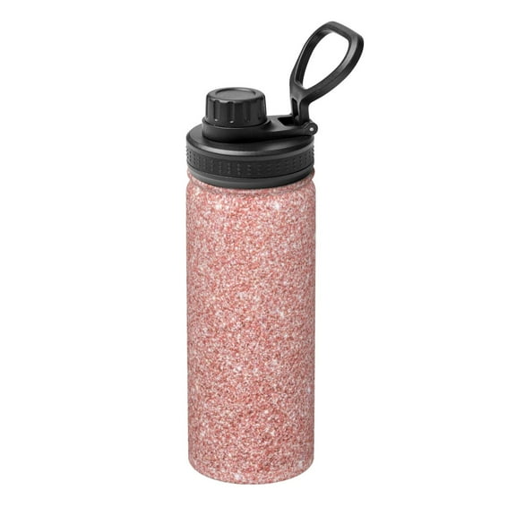 Rateoe Rose Gold Glitter Printed 18oz Sports Insulated Water Bottle, Double-Wall Stainless Steel Kettle with Leak-Proof Cap and Carry Loop, BPA-Free for Outdoor, Gym, Camping, and Travel