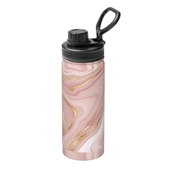 Rateoe Rose Gold Glitter Splatter Printed 18oz Sports Insulated Water Bottle, Double-Wall Stainless Steel Kettle with Leak-Proof Cap and Carry Loop for Outdoor, Gym, Camping, and Travel
