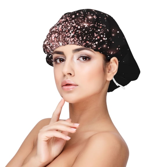 Rateoe Rose Gold Glitter1 Pattern Silk Satin Hair Bonnet for Sleeping, Adjustable Sleep Cap Turban for Women , Curly Straight Hair Long Large Braid
