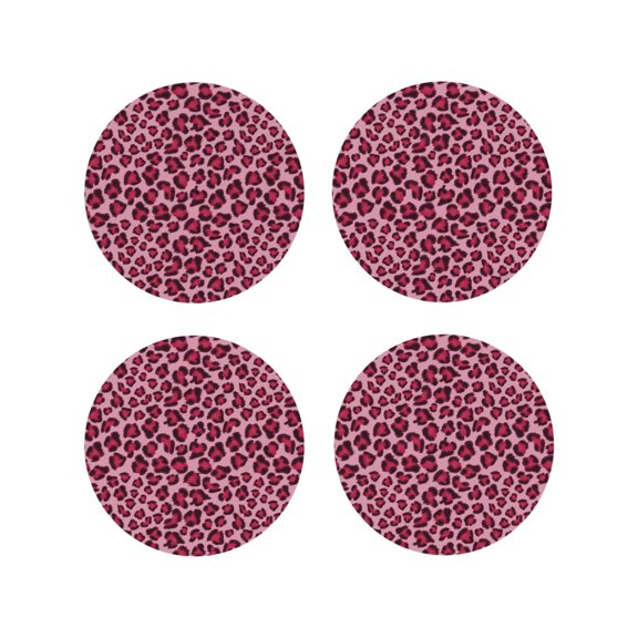 Rateoe Rose Leopard Print Drawing Drink Coasters Set of 4 Leather Coasters Spill Protection for Table Desk,Durable and Non Slip Leather Coaster ,4 Inches Drink Mats-Round Shape