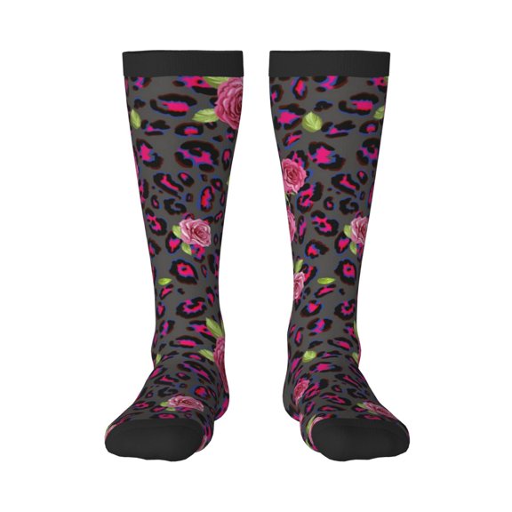 Rateoe Rose Mix Leopard 2 Pattern Women’s Knee High Crew Socks,Trouser Socks Comfortable, Breathable, Moisture-Wicking and Soft