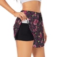 thumbnail image 1 of Rateoe Rose Mix Leopard 2 Printed 2 in 1 Women's Workout Shorts for Athletic Gym Running Shorts with Phone Pockets-Large, 1 of 7