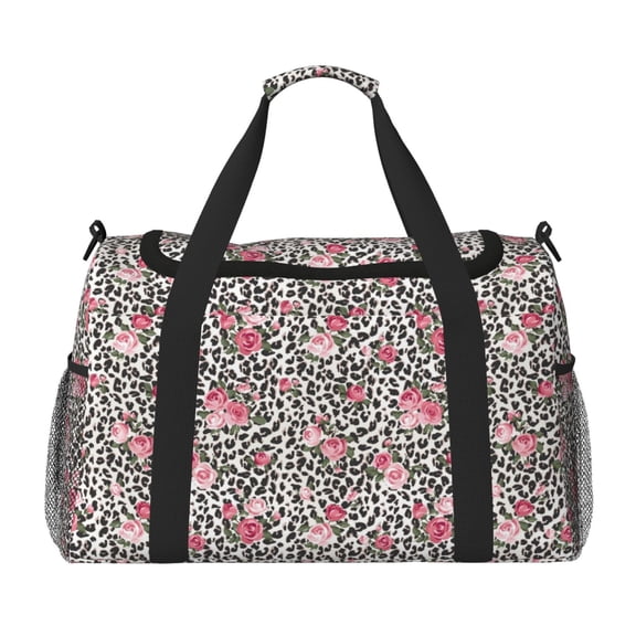 Rateoe Rose Mix Leopard 3 Pattern Gym Bag for Women, Duffle Bag for Travel with Wet Pocket, Carry on Weekender Bags for Women, Water Resistant Travel Bag Duffel Bag