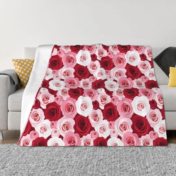 Rateoe Rose Pattern Flannel Throw Blanket, Ultra-soft Blanket for Bed, Couch, Car, Hypoallergenic Anti-pilling blanket-