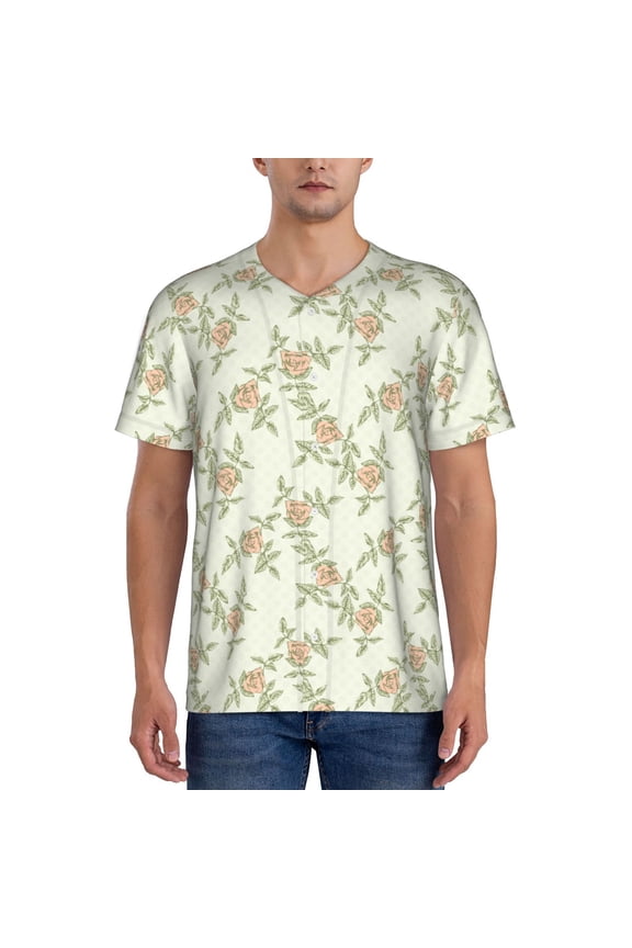 Rose Pattern Men’s Baseball Short Sleeve Polo Shirt, Midweight Men's Shirt Golf Shirt Polo Shirts Quick Dry Short-Medium