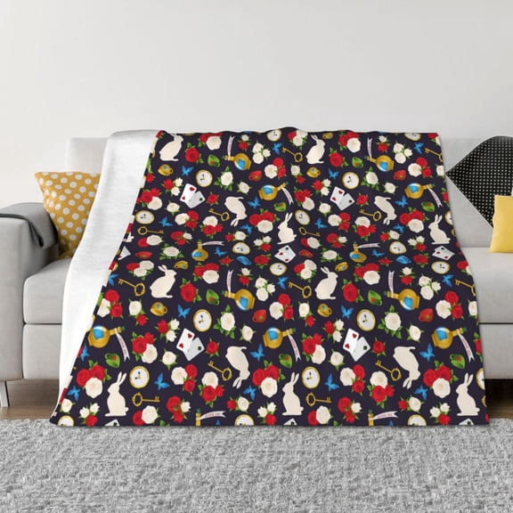 Rateoe Rose Rabbit Pattern Flannel Throw Blanket, Ultra-soft Blanket for Bed, Couch, Car, Hypoallergenic Anti-pilling blanket-60"x50"(Horizontal)