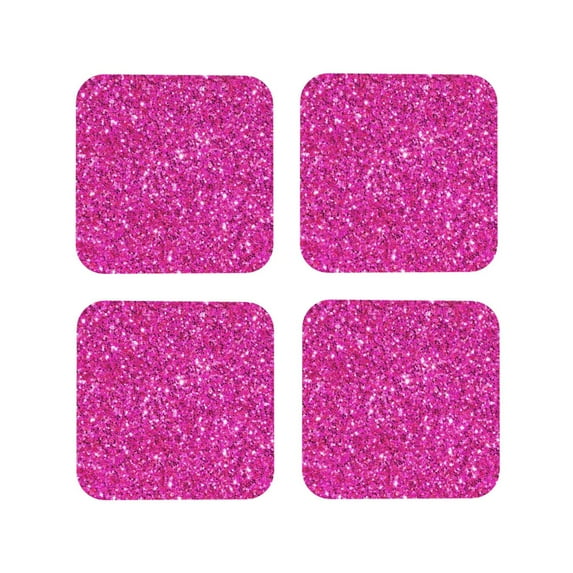 Rateoe Rose Red Glitter Drawing Drink Coasters Set of 4 Leather Coasters Spill Protection for Table Desk,Durable and Non Slip Leather Coaster ,4 Inches Drink Mats-Square
