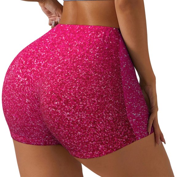 Rateoe Rose Red Glitter Printed Power Workout Shorts for Women Tummy Control Squat Proof Ribbed Thick Seamless Scrunch Active Short-Medium
