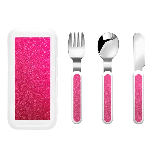 Rateoe Rose Red Glitter for Stainless Steel Kids Silverware Set - Child and Toddler Safe Flatware - Children's Knife, Fork And Spoon Set