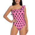 thumbnail image 1 of Rateoe Rose red polka dots Pattern Women One Piece Swimsuits Tummy Control One Shoulder Bathing Suits Ruffle Swimwear-XX-Large, 1 of 6
