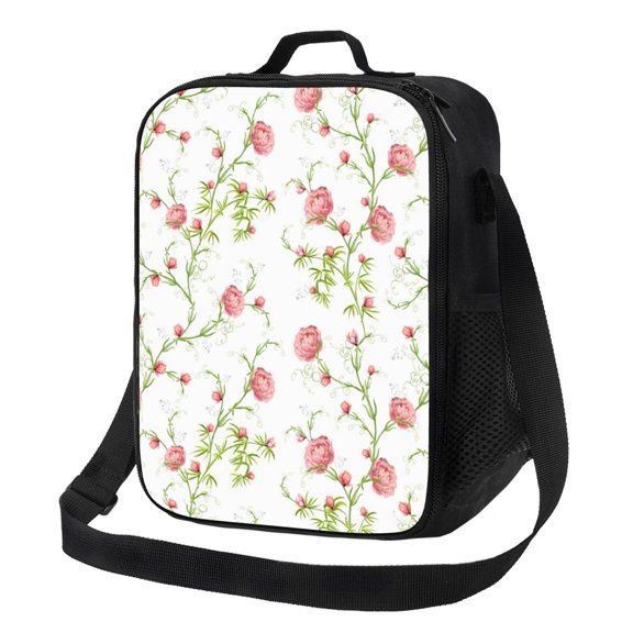 Rateoe Roses Flowers Lunch Bag Reusable Lunch Box with Shoulder Straps for Men Women Insulated Portable Lunchbox for adults Suitable for School Work Picnic