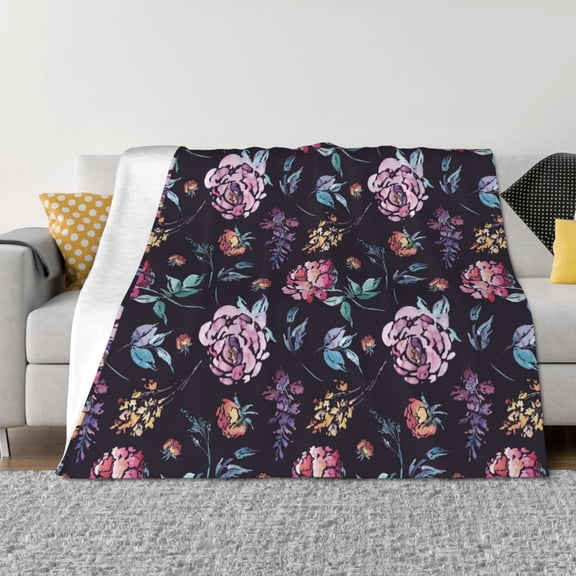 Rateoe Roses Flowers Pattern Flannel Throw Blanket, Ultra-soft Blanket for Bed, Couch, Car, Hypoallergenic Anti-pilling blanket-
