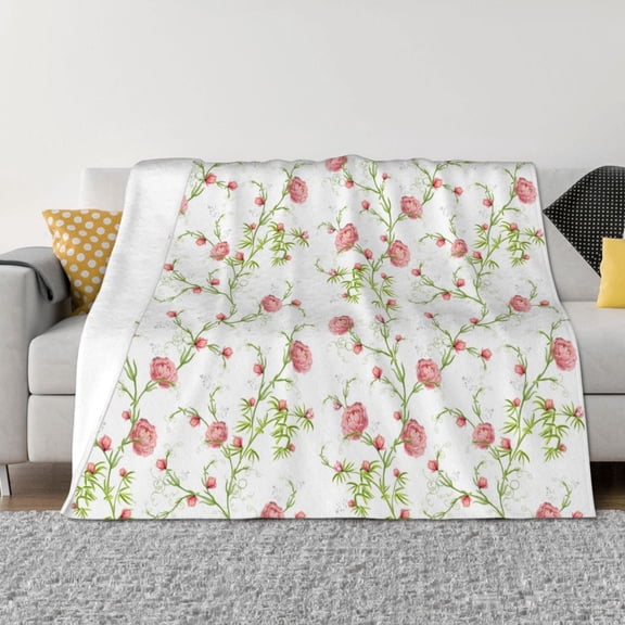 Rateoe Roses Flowers Pattern Flannel Throw Blanket, Ultra-soft Blanket for Bed, Couch, Car, Hypoallergenic Anti-pilling blanket-
