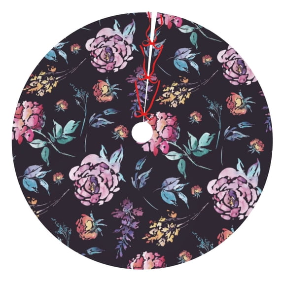 Rateoe Roses Flowers Print Christmas Tree Skirt 48" for Xmas Holiday New Year Party Circle Tree Mat Ornaments Decoration