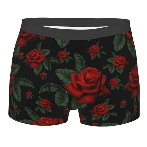 Rateoe Roses Mens Boxer Briefs Poly Spandex Performance Boxer Briefs Underwear Hem Boxer Briefs - Medium