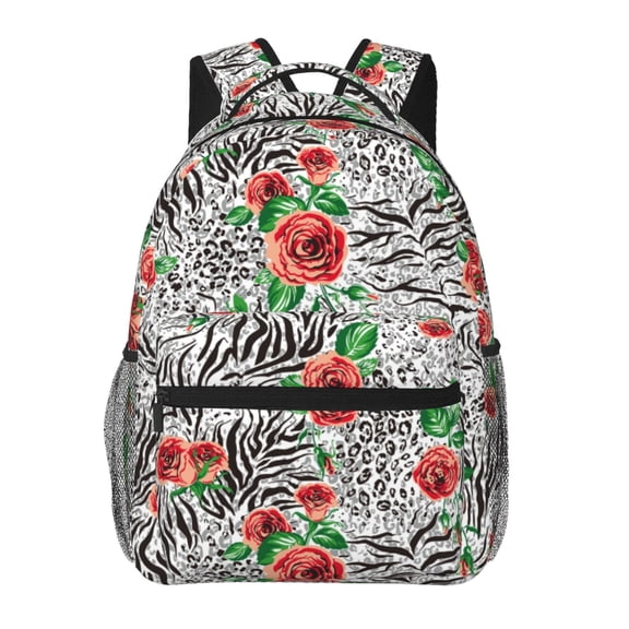 Rateoe Roses Mixed Zebra 1 Pattern Casual Backpack for School, Work, Travel  Adjustable Straps, Multiple Compartments  Ergonomic Design, Fits Laptops and Tablets