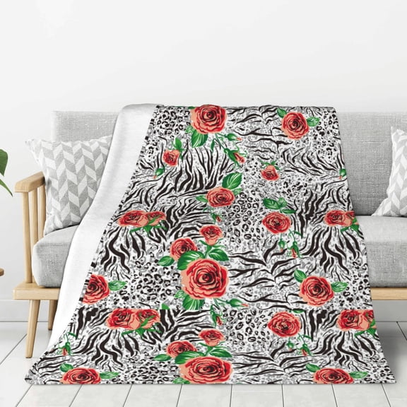 Rateoe Roses Mixed Zebra 1 Pattern Flannel Throw Blanket, Ultra-soft Blanket for Bed, Couch, Car, Hypoallergenic Anti-pilling blanket-40"x30"(Vertical)