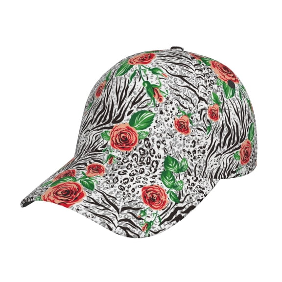 Rateoe Roses Mixed Zebra 1 Pattern Men’s Baseball Cap – Adjustable Curved Brim Hat, Soft Cotton Sports Cap for Outdoor, Casual, and Everyday Wear, Comfortable & Breathable