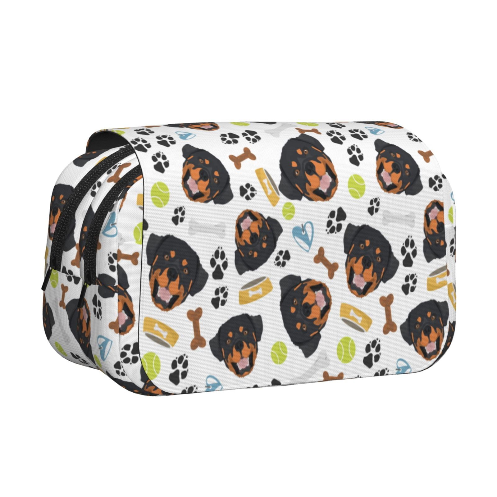 Rateoe Rottweiler Pattern Double Clamshell Pen Case, Storage Organizer with Two Zipper Compartments– Holds Up to 50 Pencils & Pens