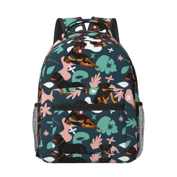 Rateoe Rottweiler Pattern Durable Student Backpack Laptop Bag- Ergonomic Design, Waterproof Twill Fabric - Ideal for School, Travel, and Outdoor Activities