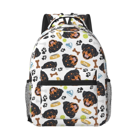 Rateoe Rottweiler Pattern Durable Student Backpack Laptop Bag- Ergonomic Design, Waterproof Twill Fabric - Ideal for School, Travel, and Outdoor Activities